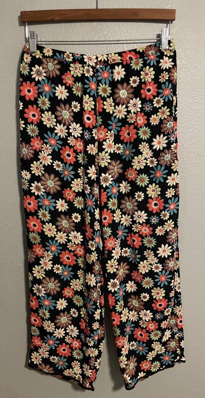 Vintage F.L. Malik Womens Capri Pants Medium Multicolor Elastic Waist Artsy Boho